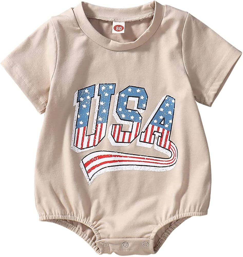 Toddler Infant Baby Boy Girl 4th of July Outfit Oversized Romper/USA Shorts Set American Flag Mat... | Amazon (US)