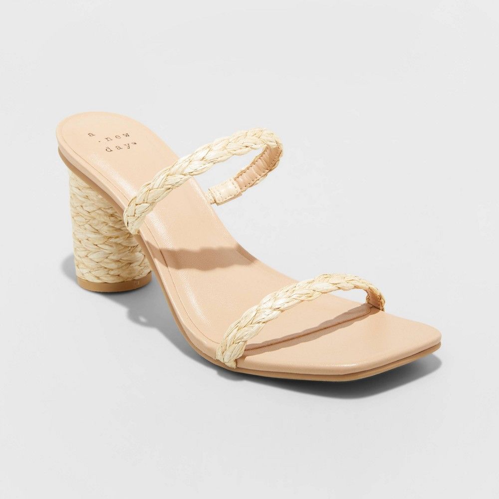 Women's Cass Square Toe Woven Heels - A New Day Natural 9 | Target
