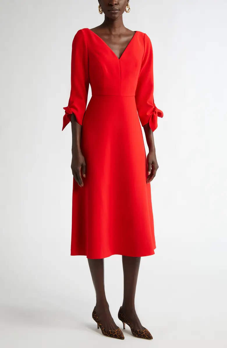 Carolina Herrera Tie Cuff Crepe Midi Dress | Nordstrom | Nordstrom