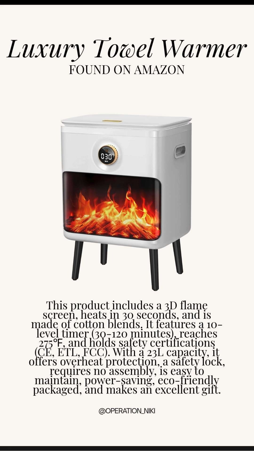 Nothing like stepping out to warm towels or pajamas every night before bed. A simple upgrade that makes daily routines feel elevated and effortless.

Follow for more @OPERATION_NIKI on IG, TikTok, & Facebook 💛
#towelwarmer #bathroomupgrade #homefinds #amazonmusthaves #everydayluxury #homeessentials #selfcarefinds #modernhome #operationniki 

 #LTKselfcare #LTKHome #LTKFindsUnder100