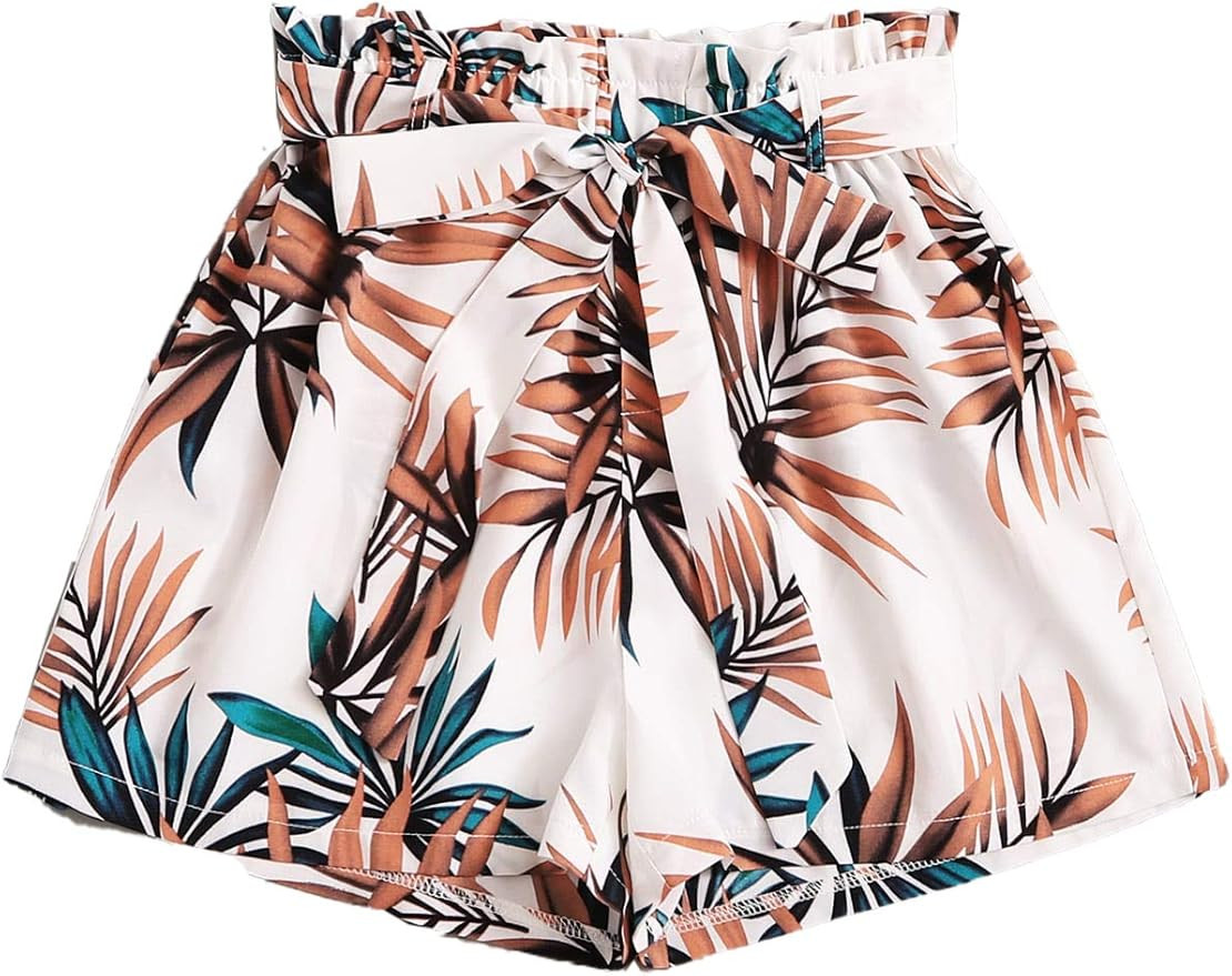 Floerns Women's Tie Bow Floral Print Summer Beach Elastic Shorts | Amazon (US)
