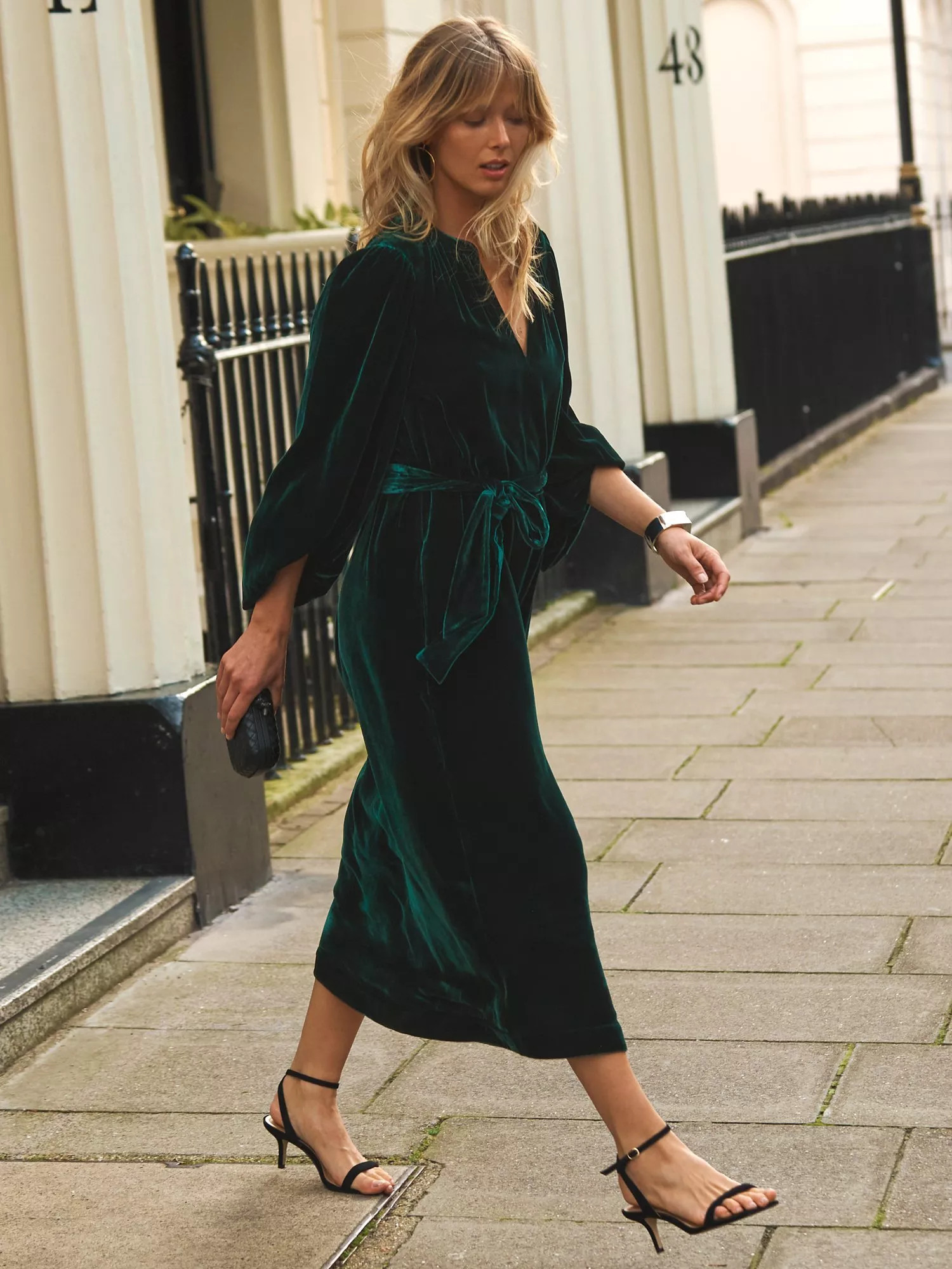 NRBYFreya Velvet Midi Dress, Forest | John Lewis (UK)