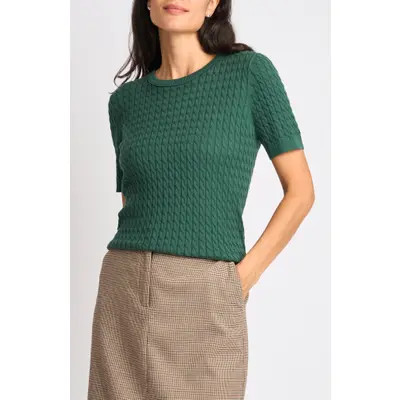 halogen(r) Cable Stitch Short Sleeve Crewneck Sweater in Pure Plum at Nordstrom, Size Medium | Nordstrom