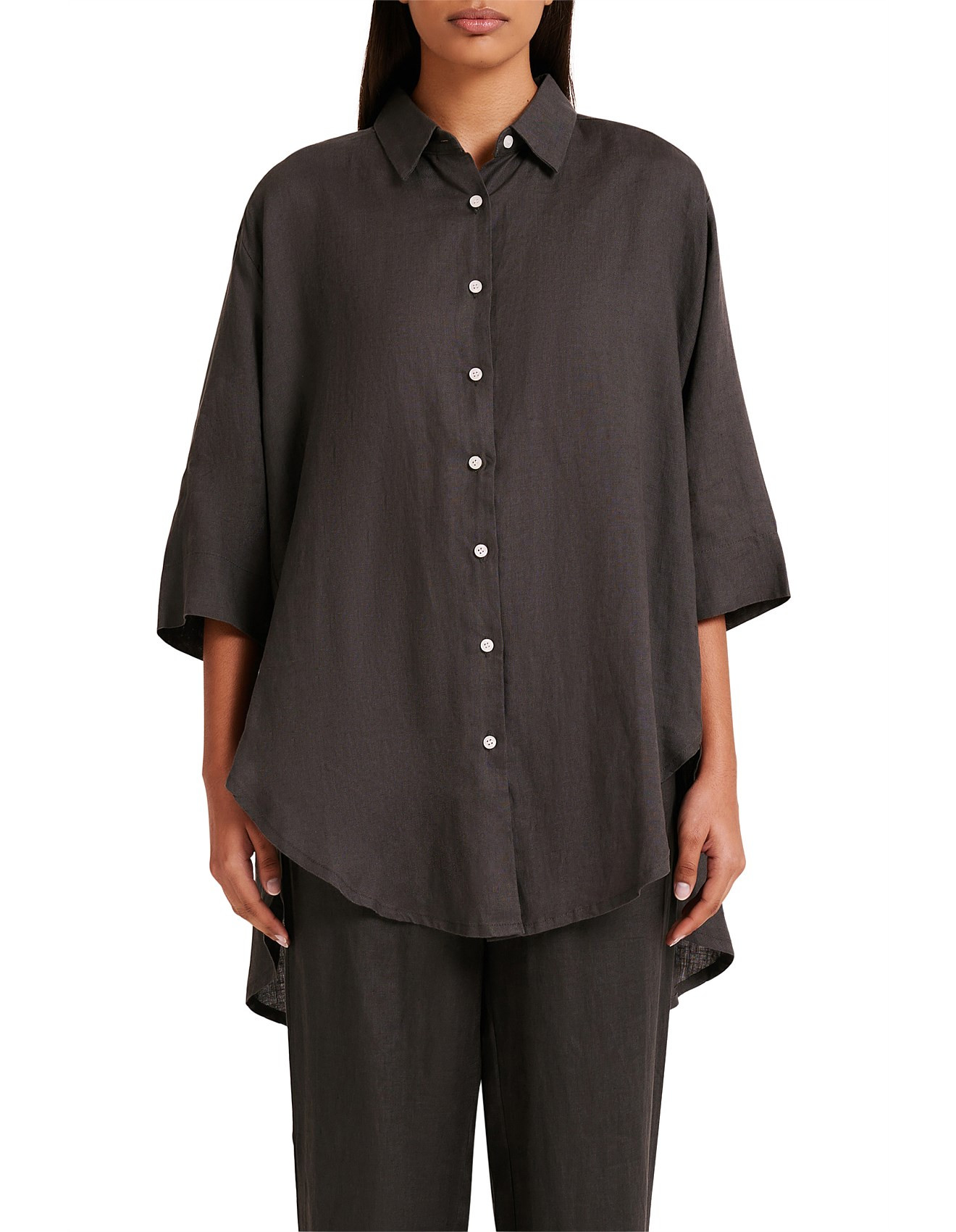 lounge linen longline crop sleeve shirt | David Jones (Australia & New Zealand)