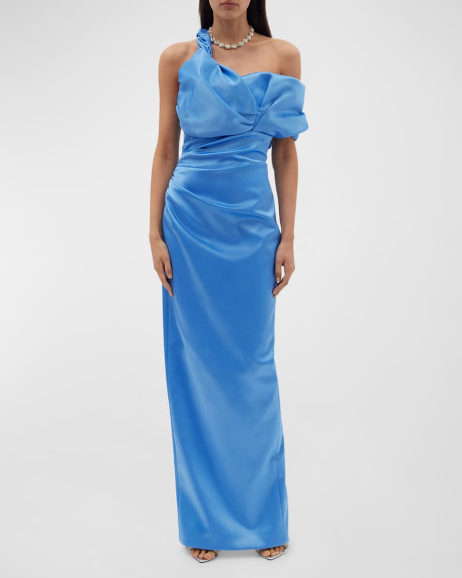 Larna Draped One-Shoulder Column Gown | Neiman Marcus