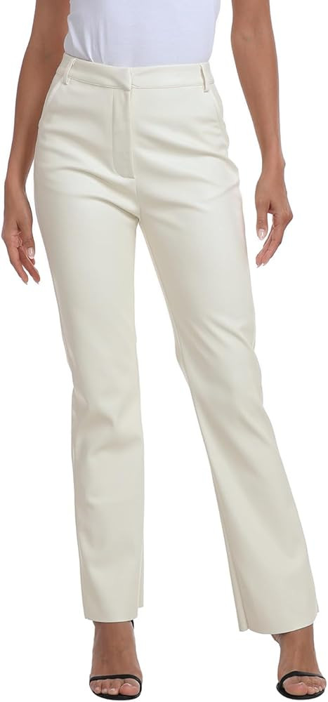 HDE Women's Faux Leather Pants High Waisted Straight Leg Trousers with Pockets | Amazon (US)