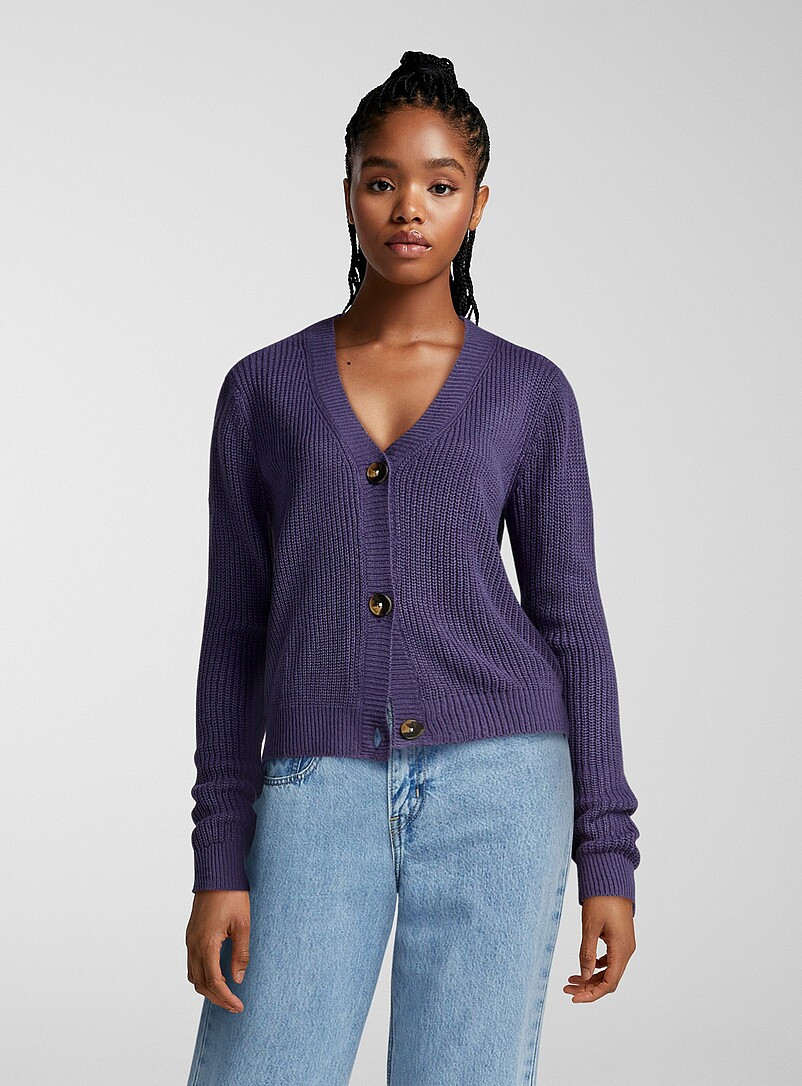 Fine ribbed button-up cardigan | Simons