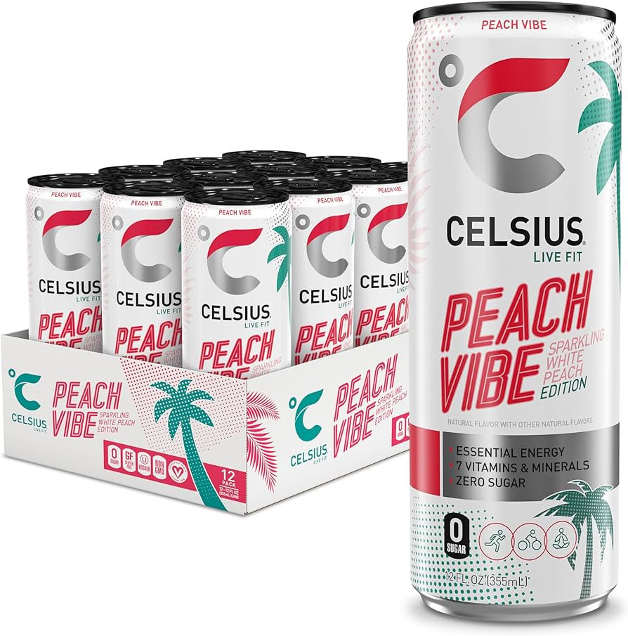 CELSIUS Sparkling Peach Vibe, Functional Essential Energy Drink 12 Fl Oz (Pack of 12) | Amazon (US)