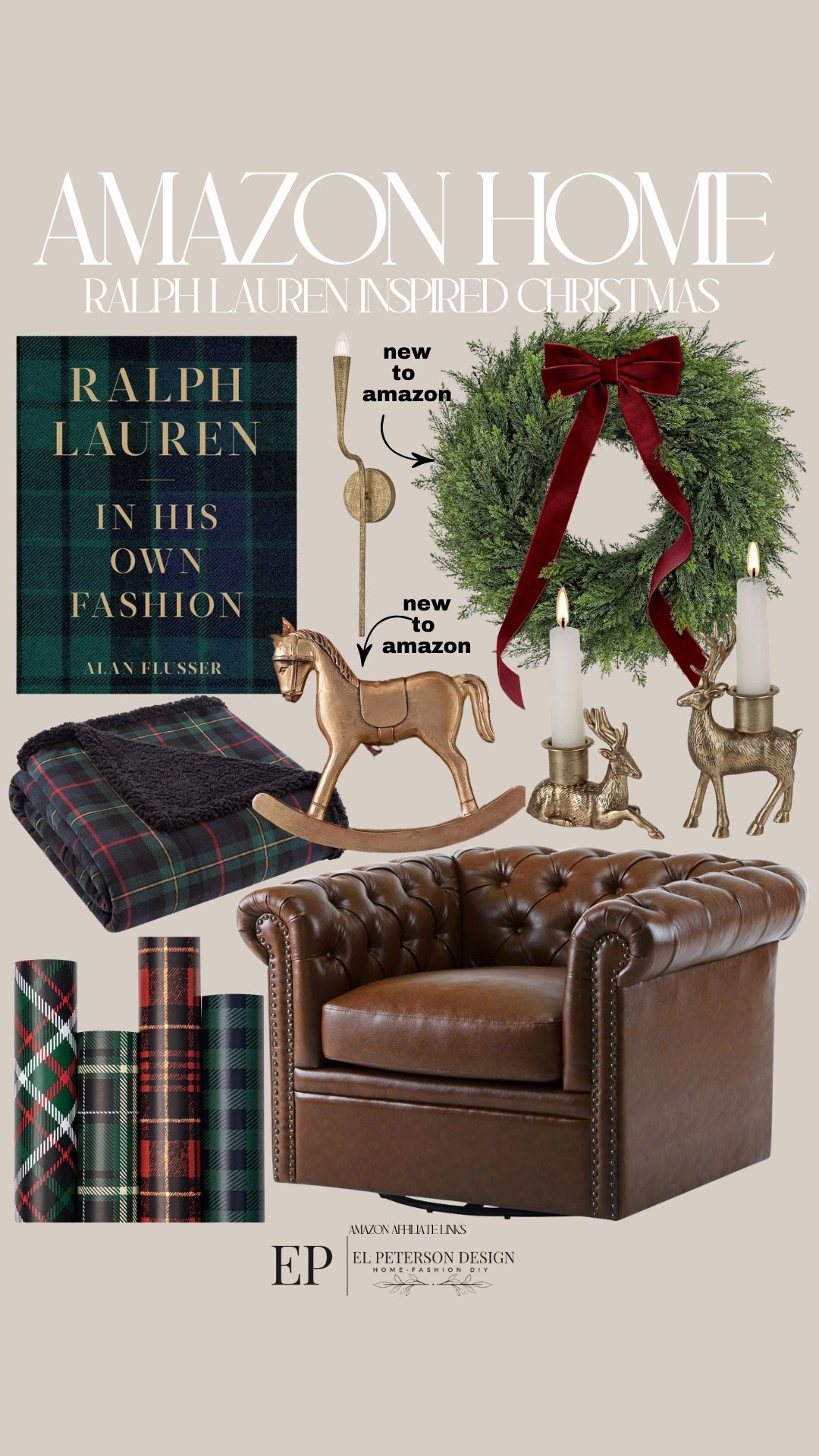 Amazon
Ralph Lauren inspired Christmas 
Book
Candle holder
Wreath
Accent Chair
Blanket
Ornament 
Wall sconce
Wrapping paper

#LTKHome