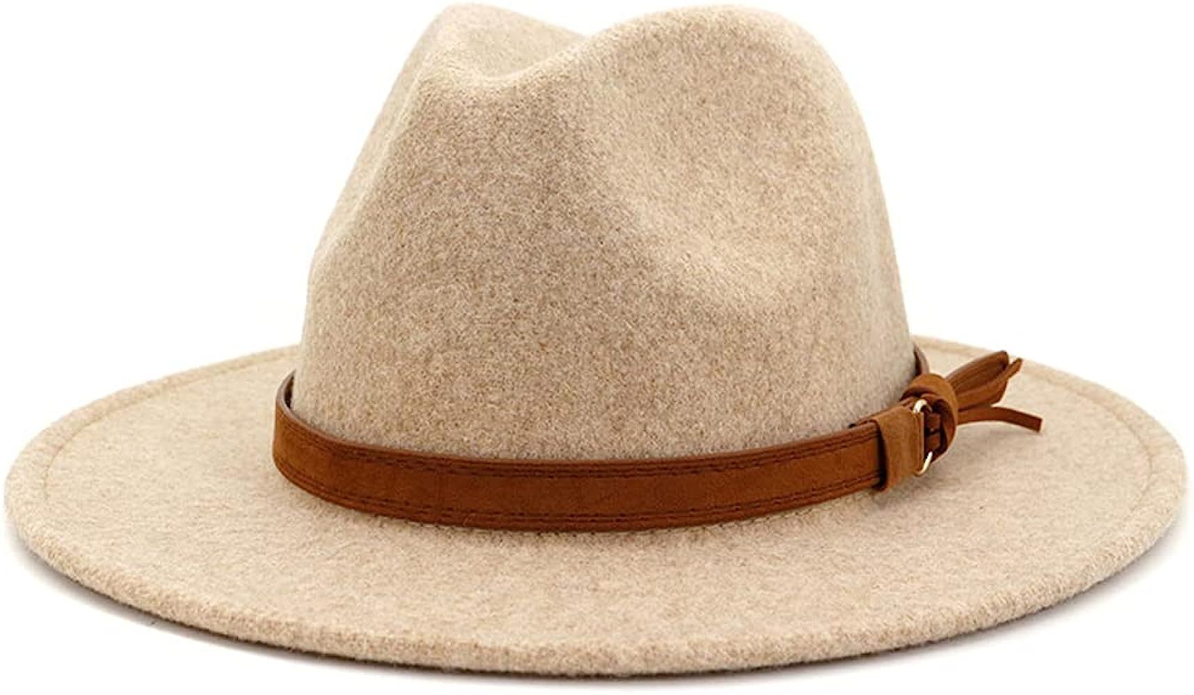 Lisianthus Womens Classic Wool Fedora with Belt Buckle Wide Brim Panama Hat | Amazon (US)