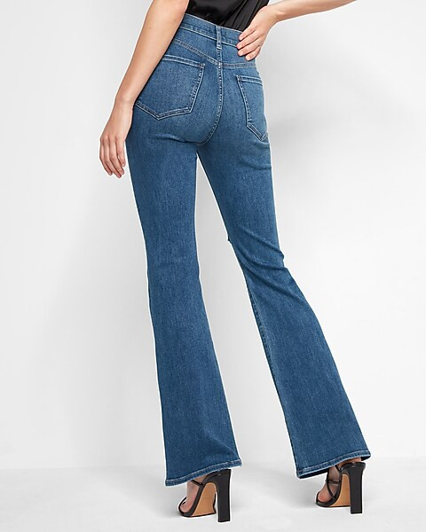 Conscious Edit High Waisted Medium Wash Ripped Flare Jeans | Express