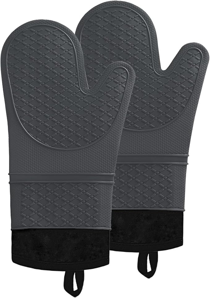 Silicone Oven Mitts, 2PACK Oven Mitts Heat Resistant 500F, Oven Gloves with Non-Slip Textured Gri... | Amazon (US)