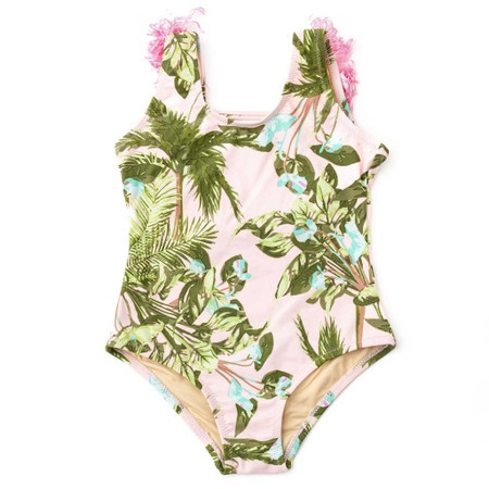 Blush Tropics Girls Fringe Back One Piece Swimsuit 6m-14 | Shade Critters