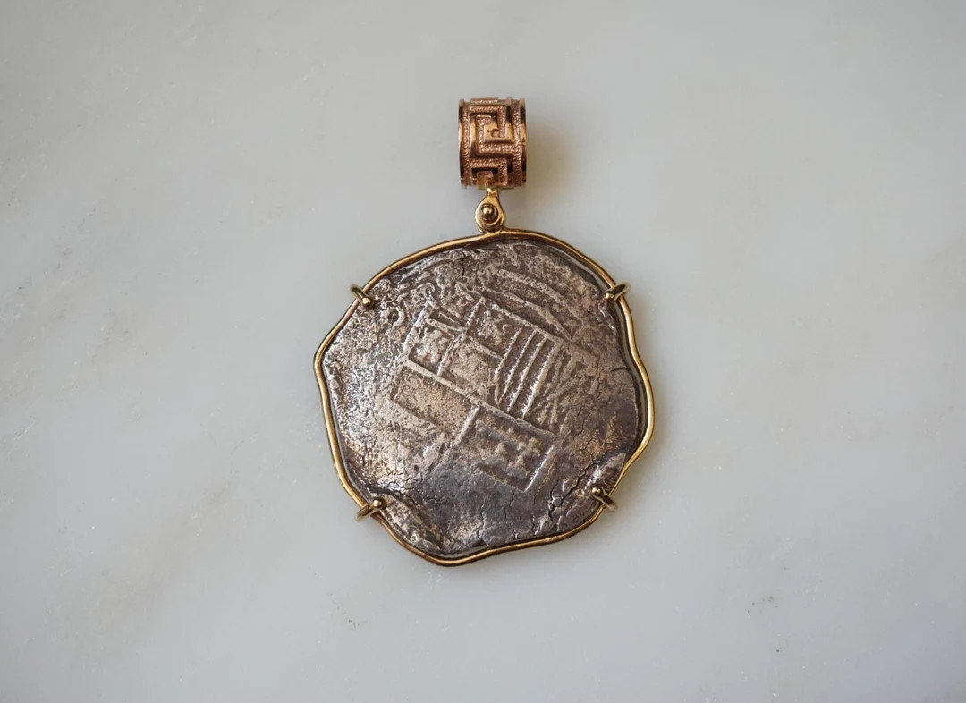 14K Gold Atocha 8 Reales Shipwreck Coin Medal / Vintage Estate 14K Gold & Rose Gold Greek Key Bal... | Etsy (US)