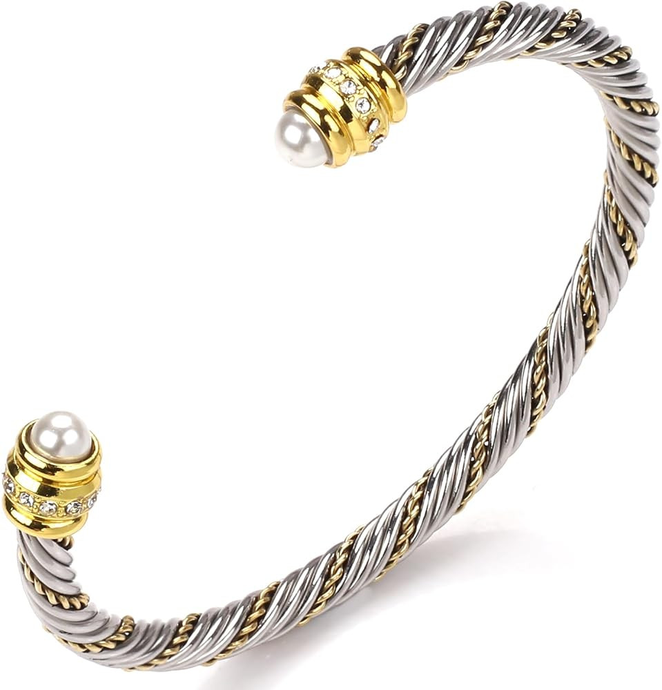 Twisted Cuff Bracelet for Women Cable Wire Cuff Bangles Adjustable Valentine Day Gift Rhinestone ... | Amazon (US)