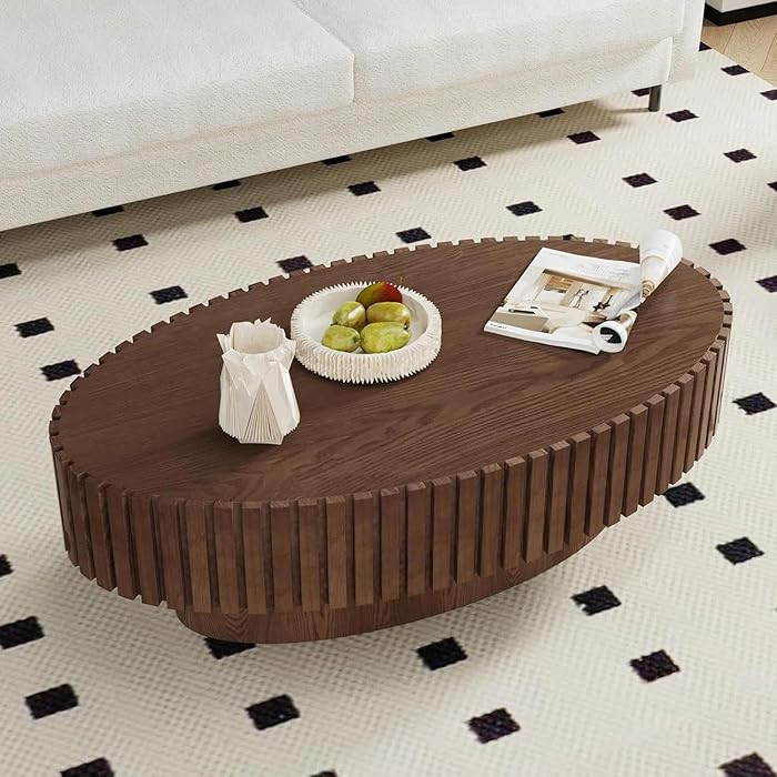 Handmade Oval Fluted Wooden Coffee Table Mid Century Drum Coffee Table Living Room Apartment Cent... | Amazon (CA)