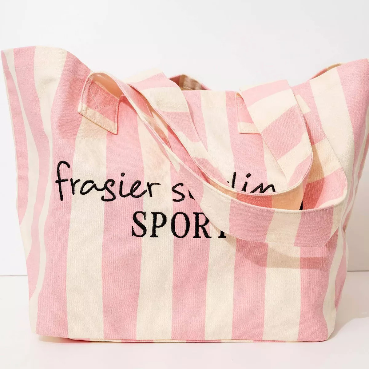 Frasier Sterling Sport Striped Tote Bag Cream/Pink: Cotton Canvas Handbag | Target