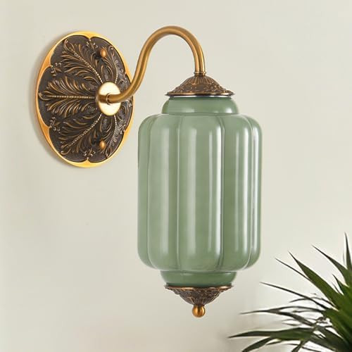 LOUSACE Antique Gold Wall Sconce with Green Milk Glass Shade, Vintage Brass Wall Light Fixture, M... | Amazon (US)