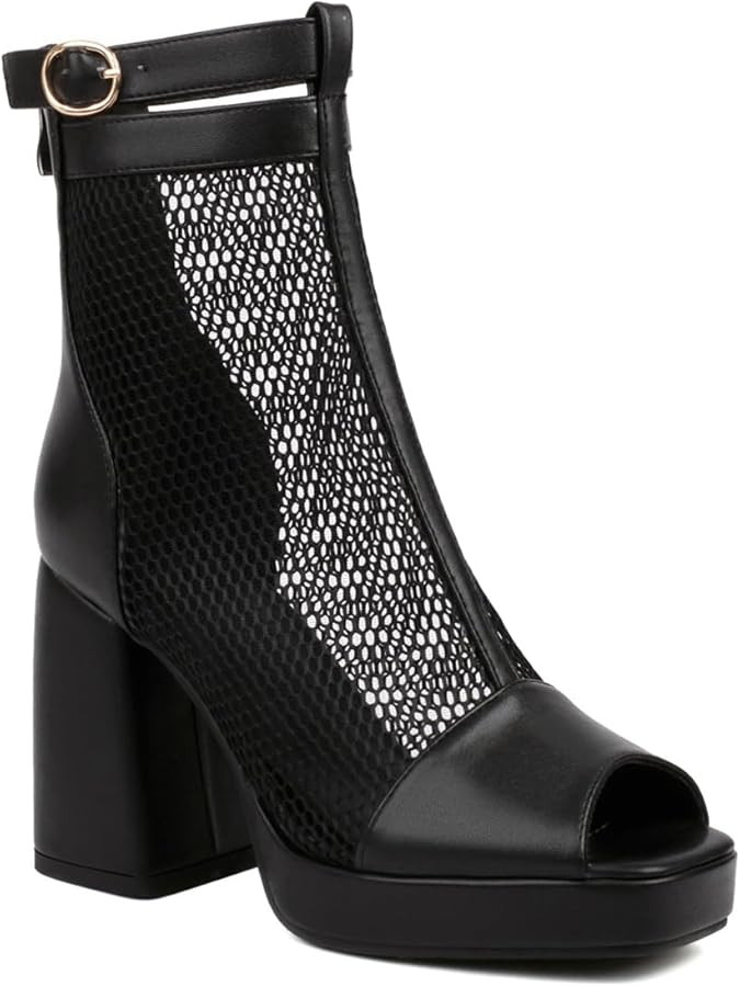 Women's Chunky Block High Heels Sandals Peep Toe Mesh Platform Zipper Dressy Heeled Sandal Ankle ... | Amazon (US)