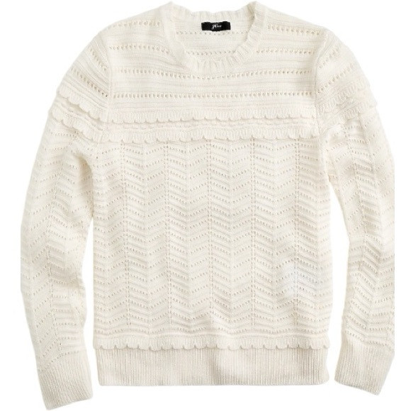 J. Crew White Scalloped Pointelle Lightweight Sweater Womens S | Poshmark