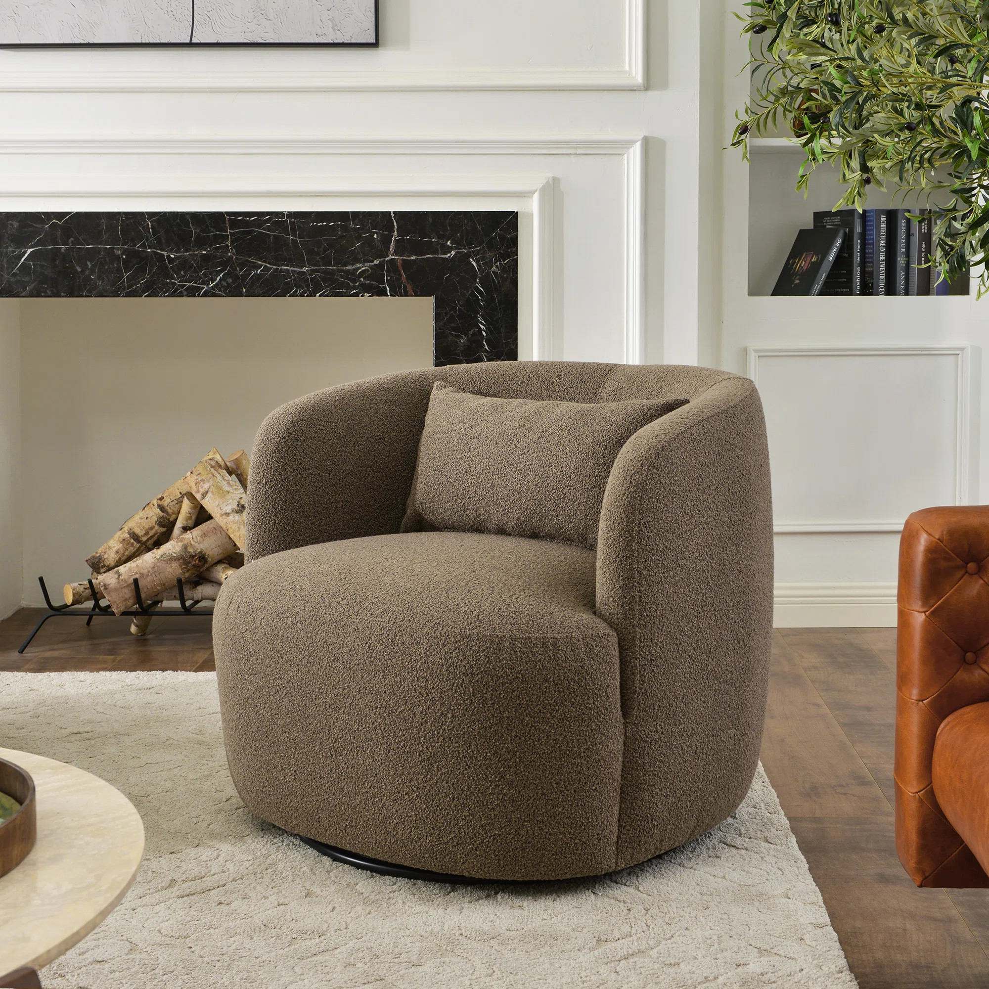 Sydney 34" Wide Boucle Upholstered Swivel Armchair | Wayfair North America