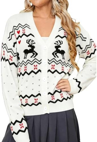 Simplee Womens Christmas Cardigan Casual Funny Reindeer Button Knit Open Front Cute Sweater for H... | Amazon (US)
