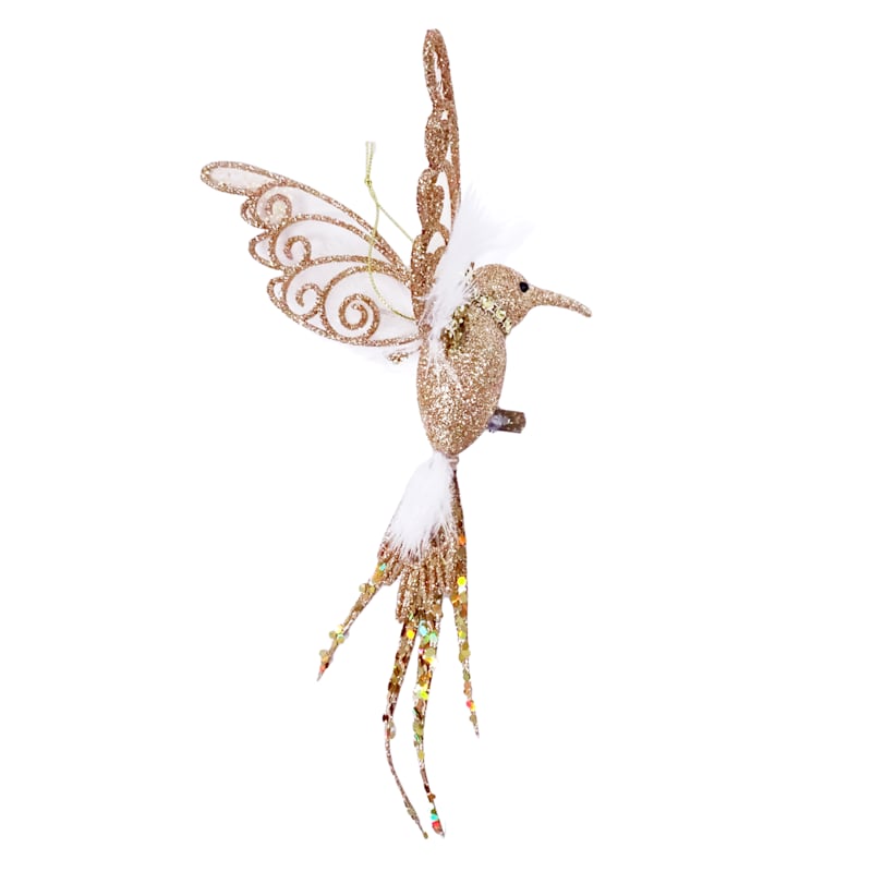 Gold Glittered Hummingbird Clip Ornament, 7.75" | At Home