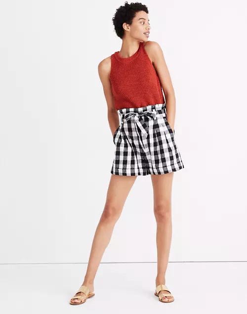 Linen-Cotton Paperbag Shorts in Gingham Check | Madewell