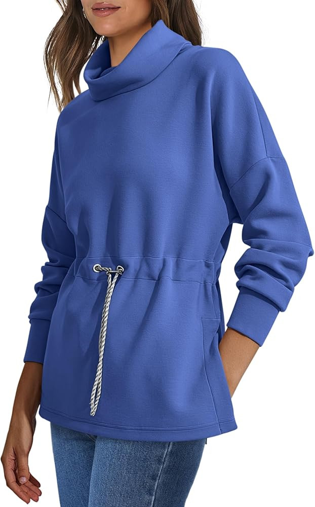 ANRABESS Womens Turtleneck Sweatshirts Drawstring Waist Pullover Tops Loose Fit Long Sleeve Hoodi... | Amazon (US)