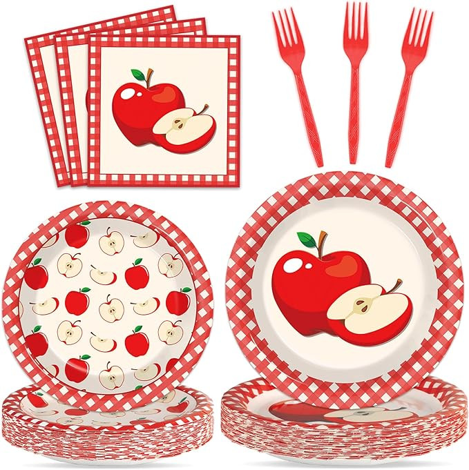 Qyeahkj 100 Pcs Apple Birthday Party Supplies Fruit Themed Party Plates and Napkins Apple Party D... | Amazon (US)