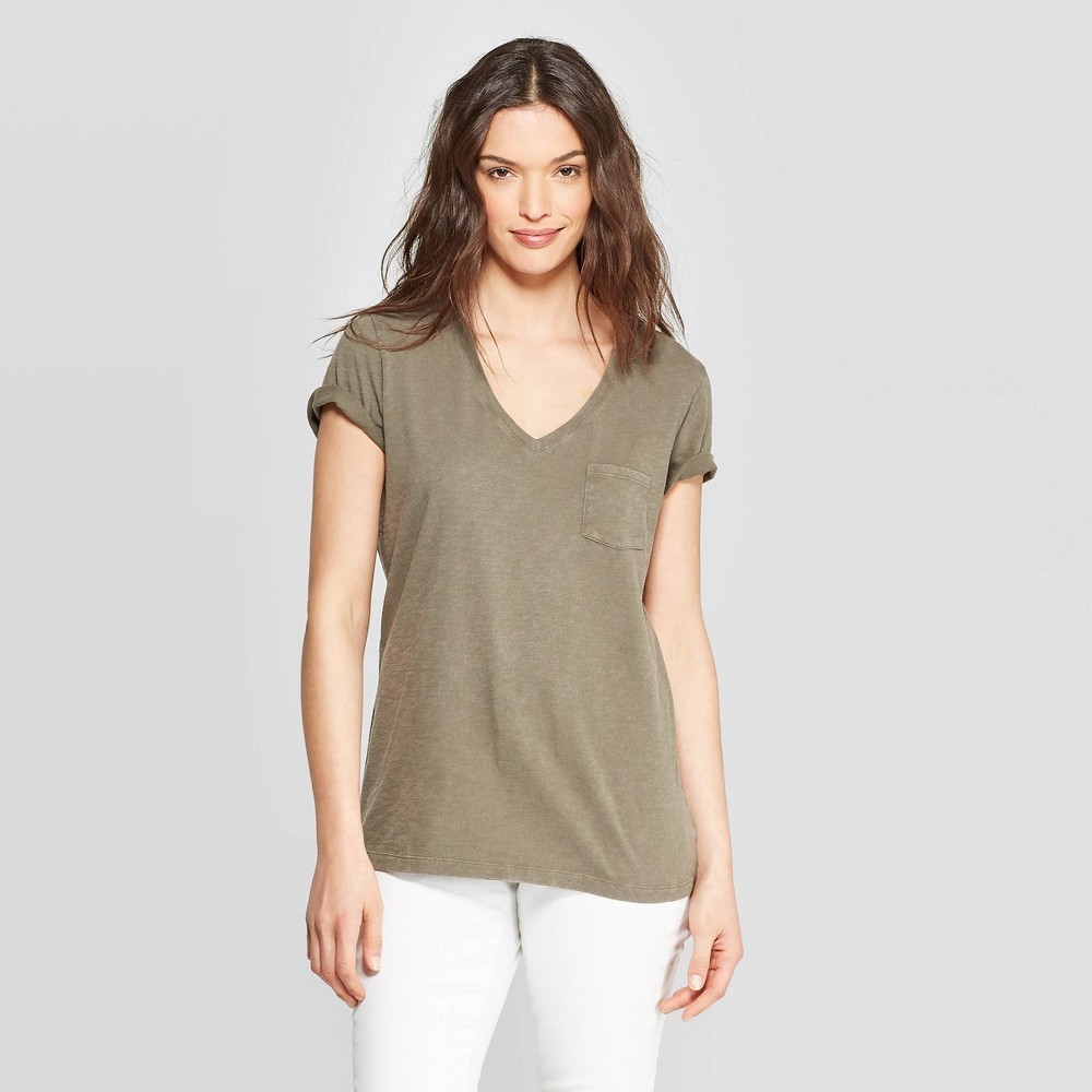 Women's Monterey Pocket V-Neck Short Sleeve T-Shirt - Universal Thread Olive (Green) XS | Target
