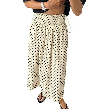 Tankaneo Womens Polka Dot Maxi Skirts Boho Smocked High Waisted Tie Skirt Casual Beach Vacation D... | Amazon (US)