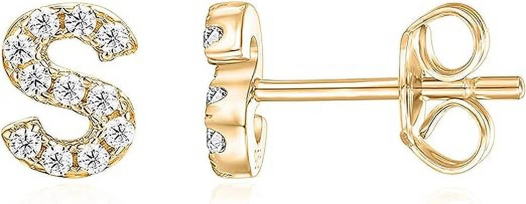 PAVOI 14K Yellow Gold Plated Sterling Silver CZ Alphabet Letter Earrings | Initial Earrings for G... | Walmart (US)