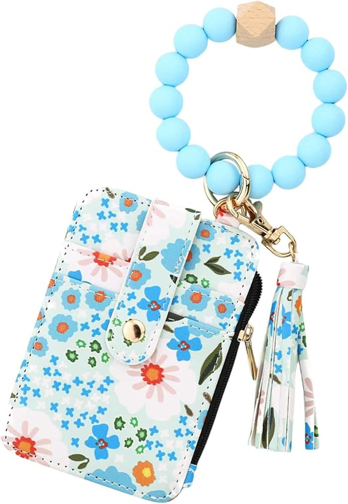 Women's Boho Beaded Wallet with Flower Pattern - Multi-Compartment Card Holder & Keychain | Light... | Amazon (US)