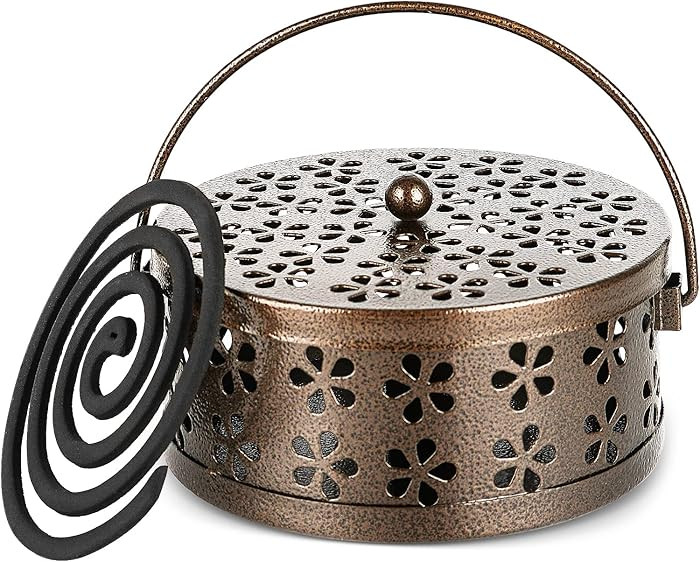 Portable Iron Mosquito Coil Holder with Handle Round Heat-Resistant Incense Holder (Bronze) | Amazon (US)