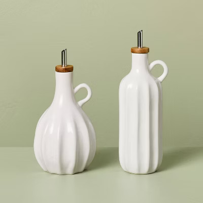 10oz 2pc Stoneware Oil and Vinegar Set Sour Cream - Hearth & Hand™ with Magnolia | Target