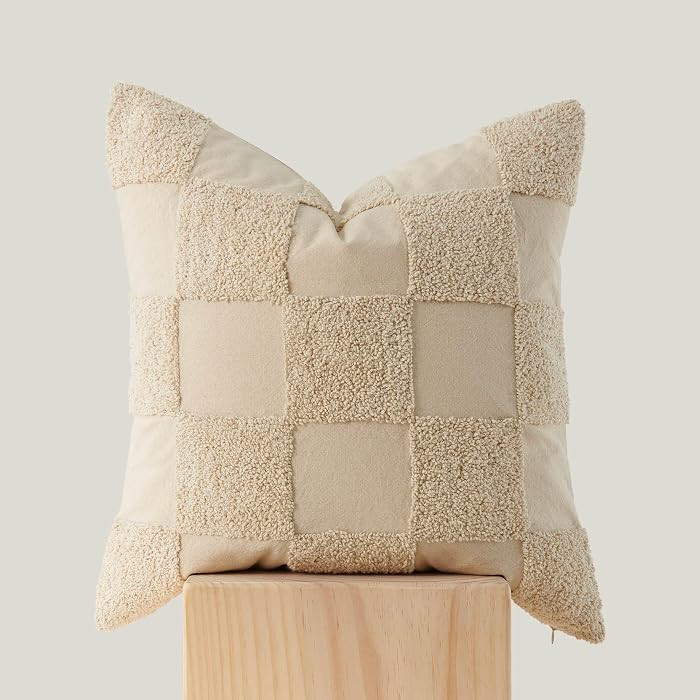 Double Stitch Checkered Throw Pillow Covers - 100% Cotton Tufted Boho Decorative Pillow Covers 20... | Amazon (US)