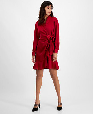 Bar III Women's Blouson-Sleeve Faux-Wrap Dress, Created for Macy's - Macy's | Macy's