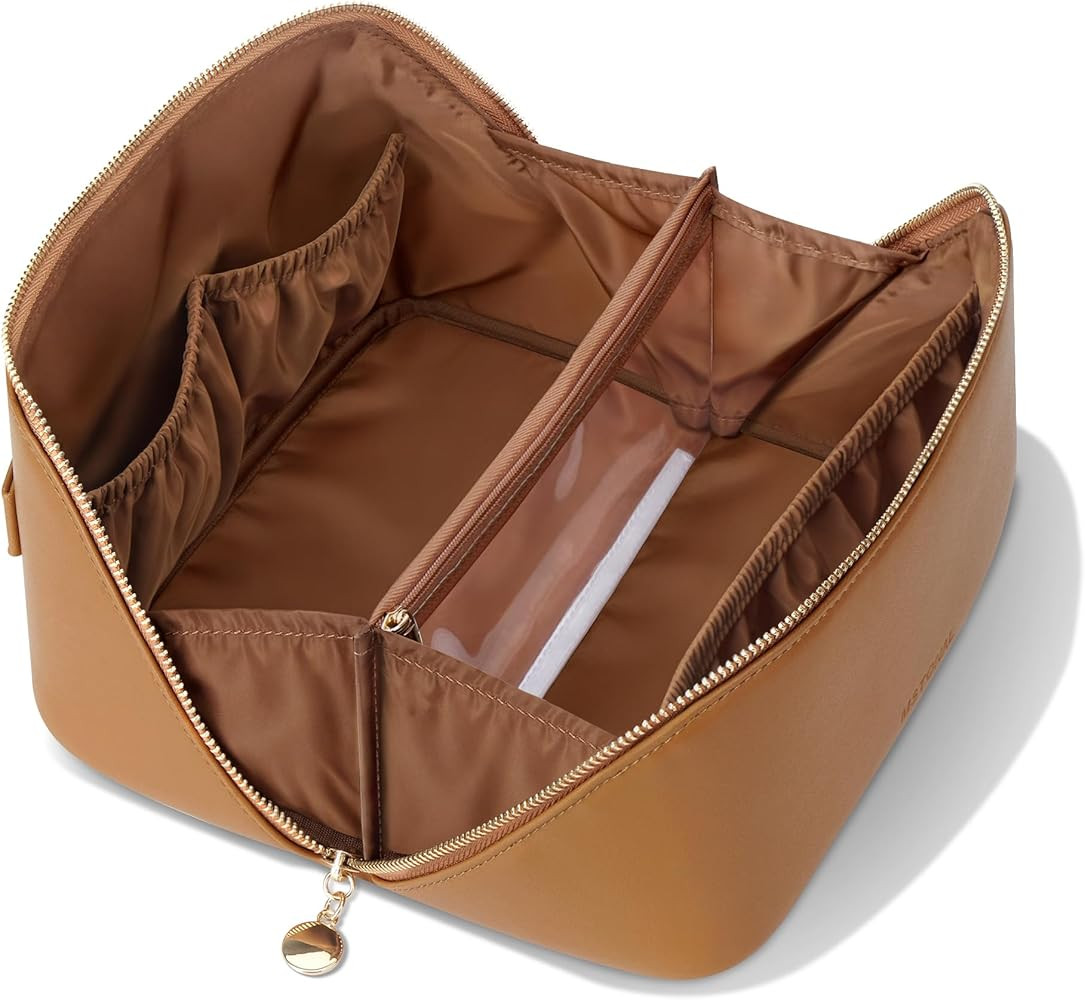 Travel Makeup Bag, Large Capacity Cosmetic Bags for Women, Waterproof Portable Pouch Open Flat Ma... | Amazon (US)