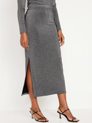 High-Waisted Rib-Knit Shiny Maxi Skirt for Women | Old Navy (US)