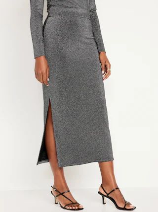 High-Waisted Rib-Knit Shiny Maxi Skirt for Women | Old Navy (US)