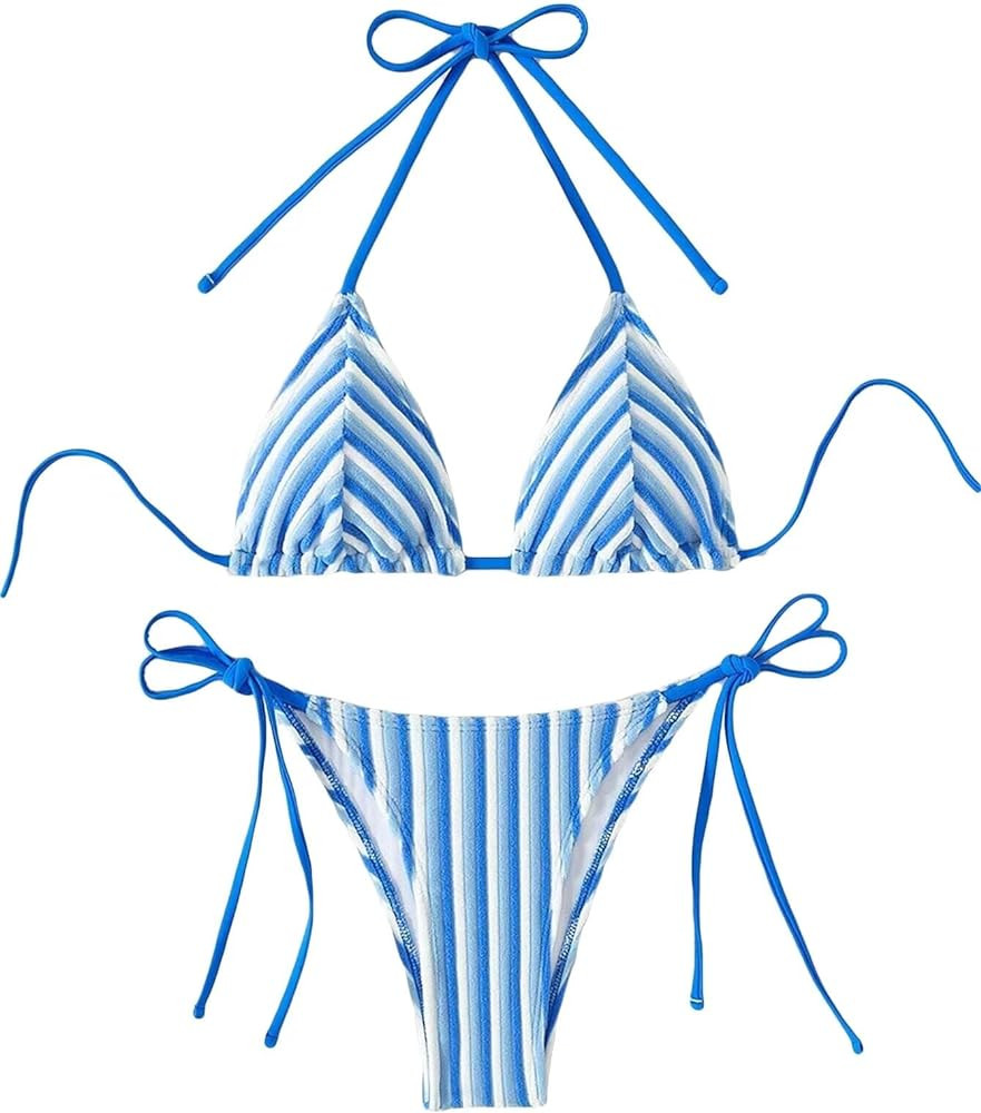 Women's Striped Printed Bathing Suit Colorblock Textured Pattern Swimsuit Bikini Set | Amazon (US)