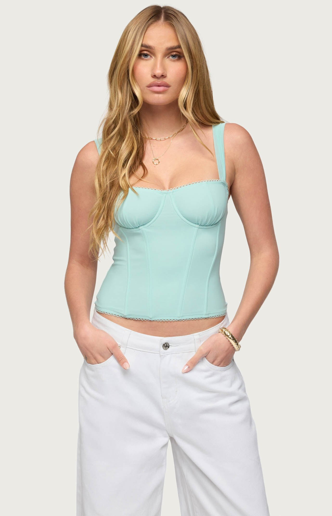 Edikted Women's Marcella Wide Strap Corset in Aqua - Size Small | PacSun