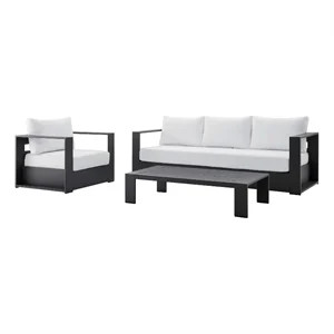 Modway Tahoe 3-Piece Fabric/Powder-Coated Aluminum Outdoor Set in White/Gray | Homesquare