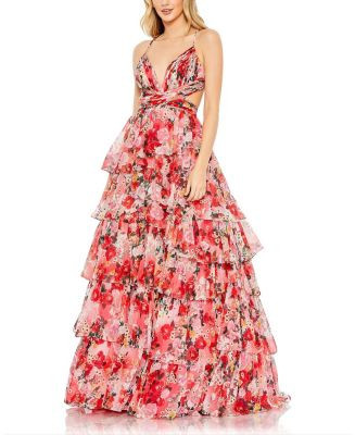 Pleated Chiffon Cut Out Ballgown | Bloomingdale's (US)