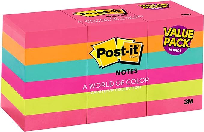 Post-it Mini Notes, 1 3/8 in x 1 7/8 in, 18 Pads, America's #1 Favorite Sticky Notes, Cape Town C... | Amazon (US)