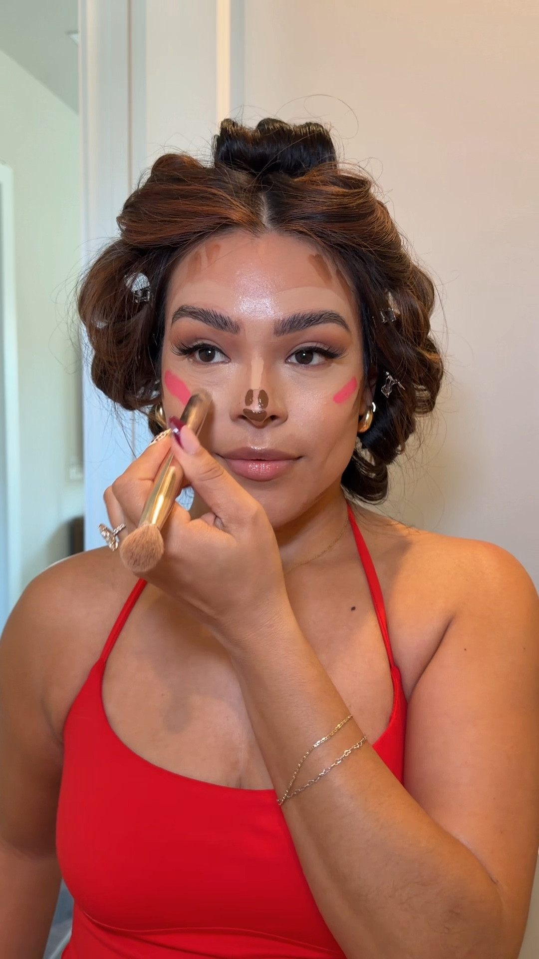 anyways full face of MAINLY drugstore makeup for the perf base 💫✨

@milanicosmetics clean start prep step 
@maybelline grippy primer 
@elfcosmetics halo filter 
@charlottetilbury concealer 
@sacheubeauty liquid contour stay-n 
@elfcosmetics liquid blush Cheeky Lychee
@lorealparis infallible setting powder 
@milanicosmetics baked bronzer Tuscan tan 
@narsissist blush in shade 776 
@nyxcosmetics butter melt blush my butta half + lip liner og cold brew 
@lagirlcosmetics glossy bomb in honey glazed 
@elfcosmetics lip oil 
@morphebrushes setting spray mist 

#makeup #drugstoremakeup #affordablemakeup #grwm #brownskin