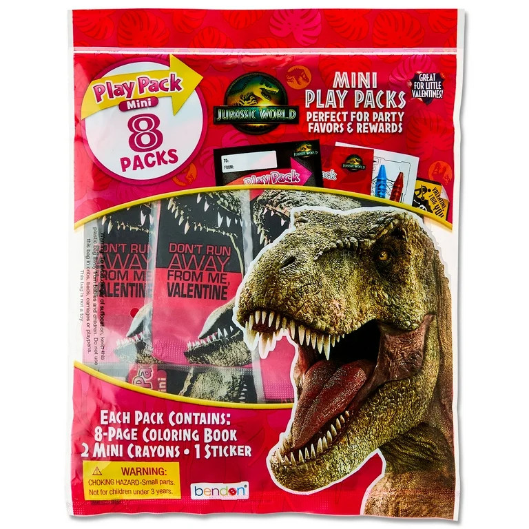 Jurassic World Dinosaur 8 Count Mini Play Pack with Small Coloring Book and Crayons, Valentine's ... | Walmart (US)