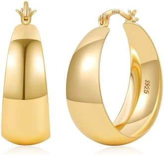 EXGOX Gold Hoop Earrings for Women Sterling Silver Post Hoops Earrings for Women Wide Thick Silve... | Amazon (US)