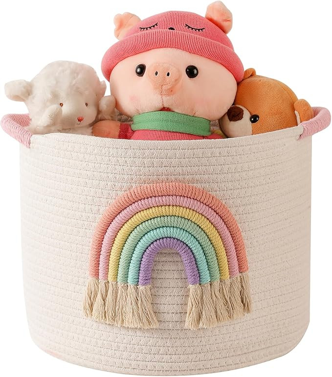 INough Toy Storage Baskets Woven Cotton Rope Storage Basket with Rainbow Decor for Kids, Blanket ... | Amazon (US)